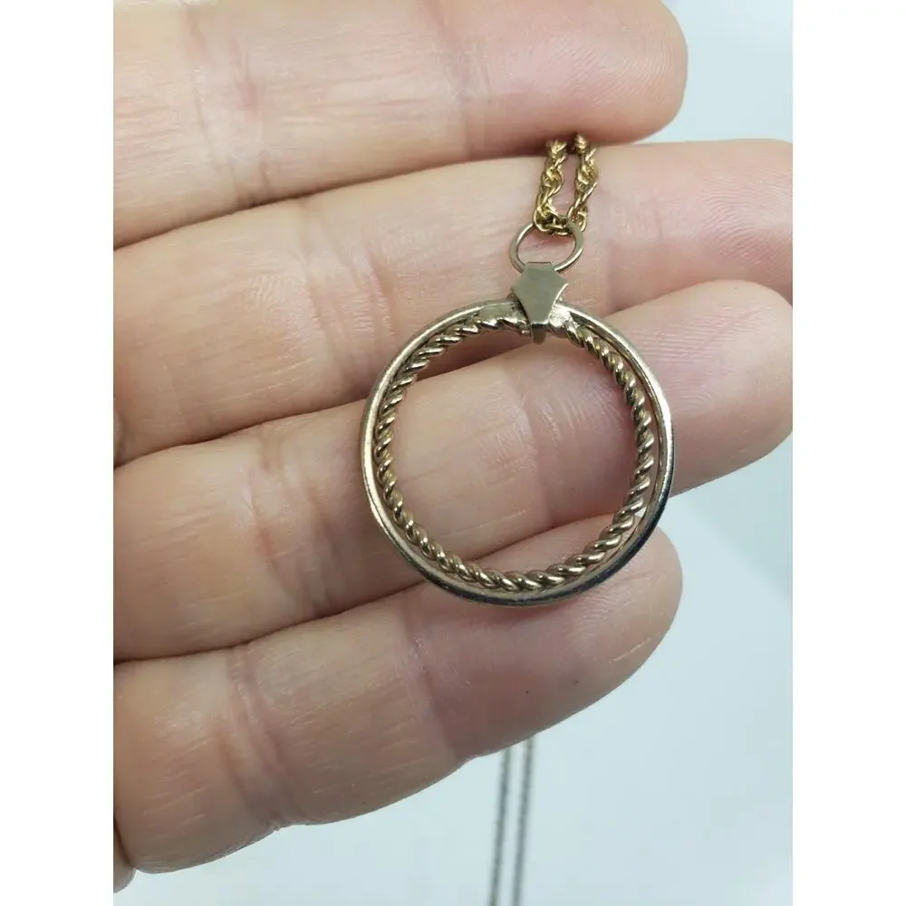 Vintage Pendant Necklace Gold Plated Twisted Rope & Round Hoop Gold Plated chain